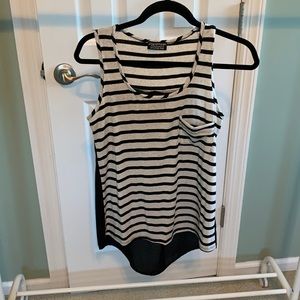 Mixed media high low striped tank top